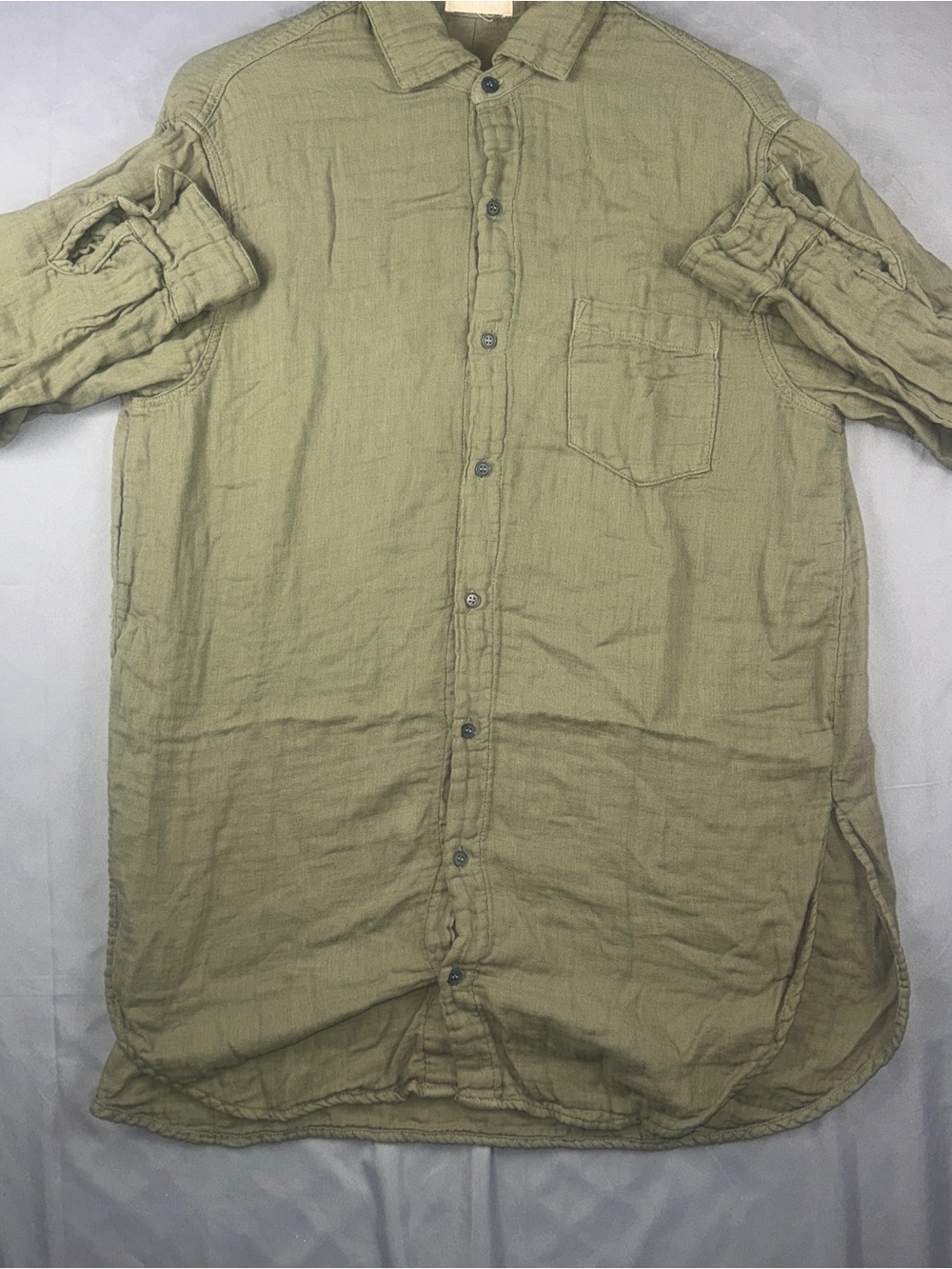 CP Shades Shirt Womens Small Green Button Front Long Sleeve Tunic Made In USA